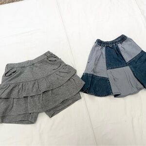 BEBE & Chubby gang Gray Layered Skort and Blue Patchwork Skirt